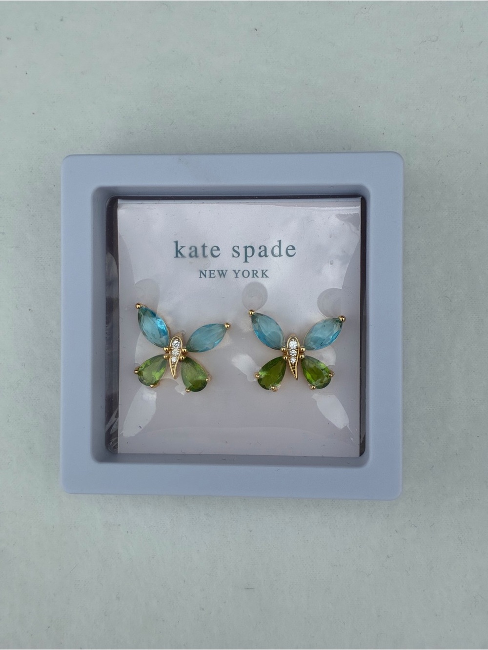 Kate Spade Blue and Green Butterfly Crystal Stud Earrings